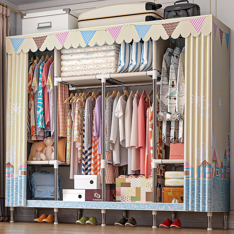 索尔诺布衣柜简易衣柜双人加固厚组合衣柜防尘大号宿舍卧室寝室布衣