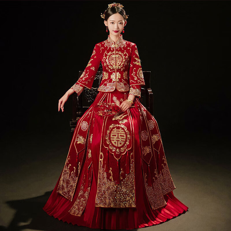 hiewi秀禾服小个子婚服新娘中式新娘服凤冠霞帔145全套150禾秀服秀