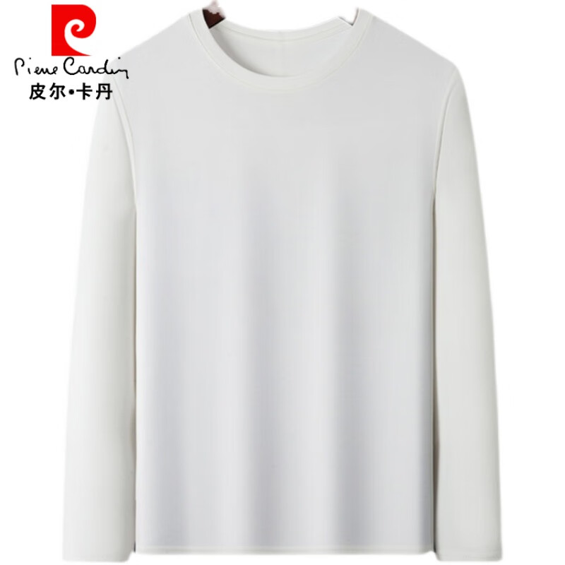 皮尔卡丹(pierre cardin)高端桑蚕丝长袖T恤男春秋新款体恤衫圆领套头打底衫上衣薄款 绣红色 190/4XL