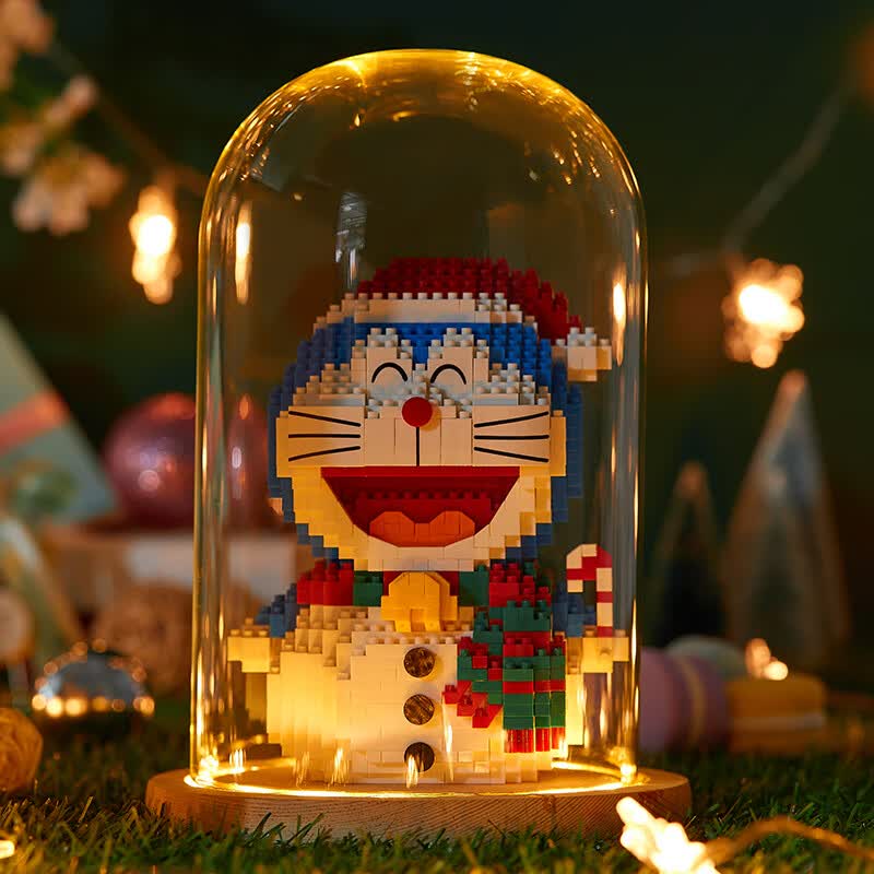 a梦积木儿童趣味哆啦a梦拼装玩具摆件叮当猫系列 黄色 摩羯座 玻璃罩