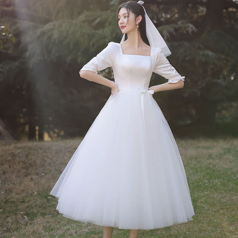 象裁轻礼服小个子轻婚纱2023春夏新款新娘法式简约赫本风出门纱超仙气