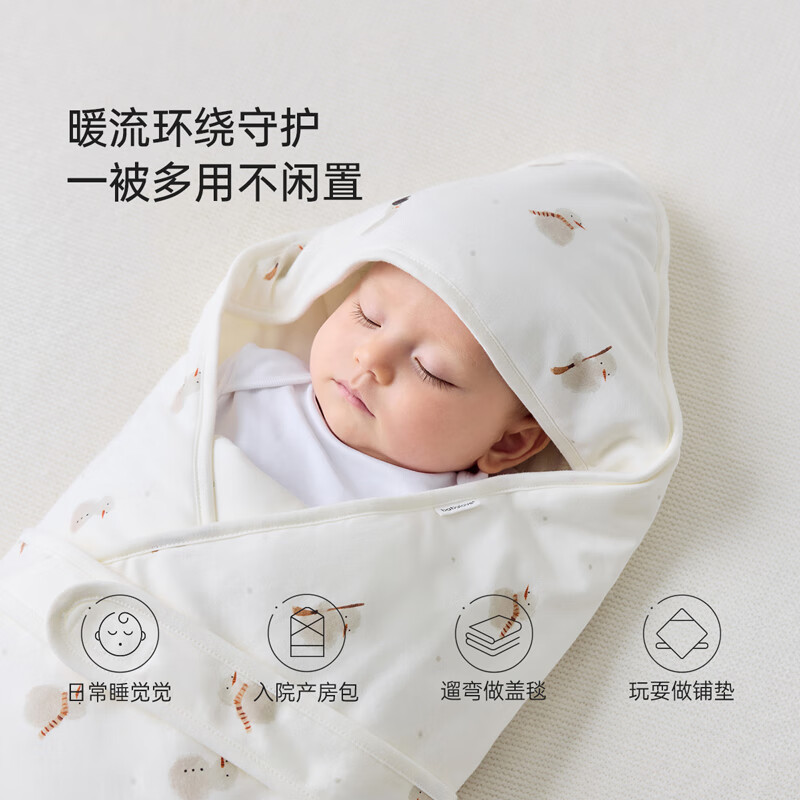 babylove【清仓】新生儿抱被秋冬夹棉宝宝抱毯防惊跳初生婴儿包被冬日印记 冬日印记 90x90cm