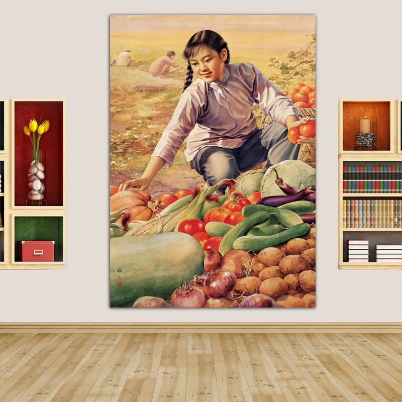 wcz老年画怀旧复古年画农村七八十年代墙壁农家乐招财贴画装饰图背景