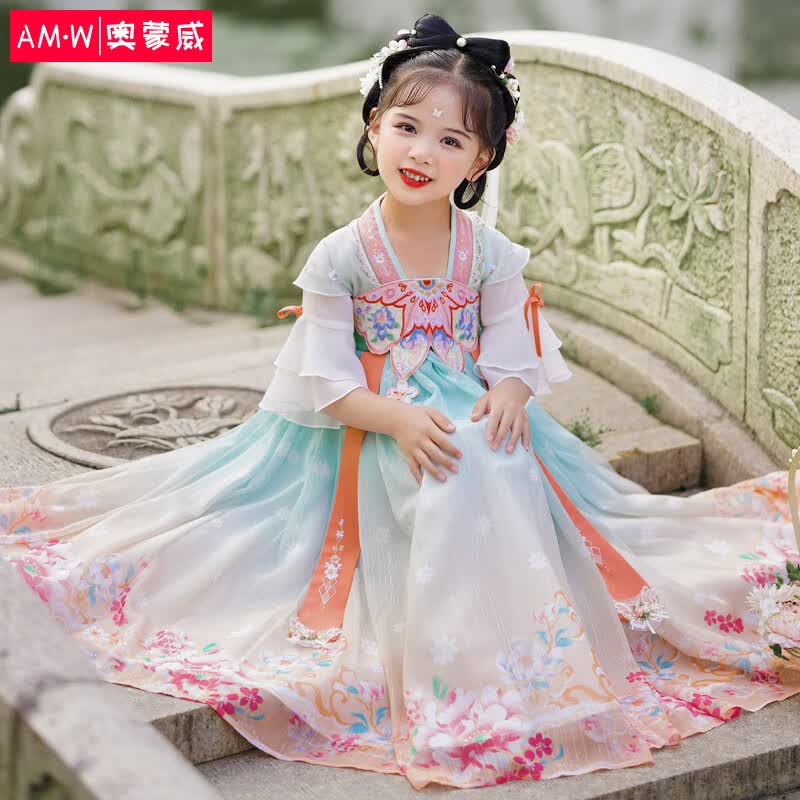 奥蒙威（AOMENGWEI）女童汉服夏季中大童中国风唐装古装儿童襦裙ER-MH-03蝶粉短袖130使用感如何?