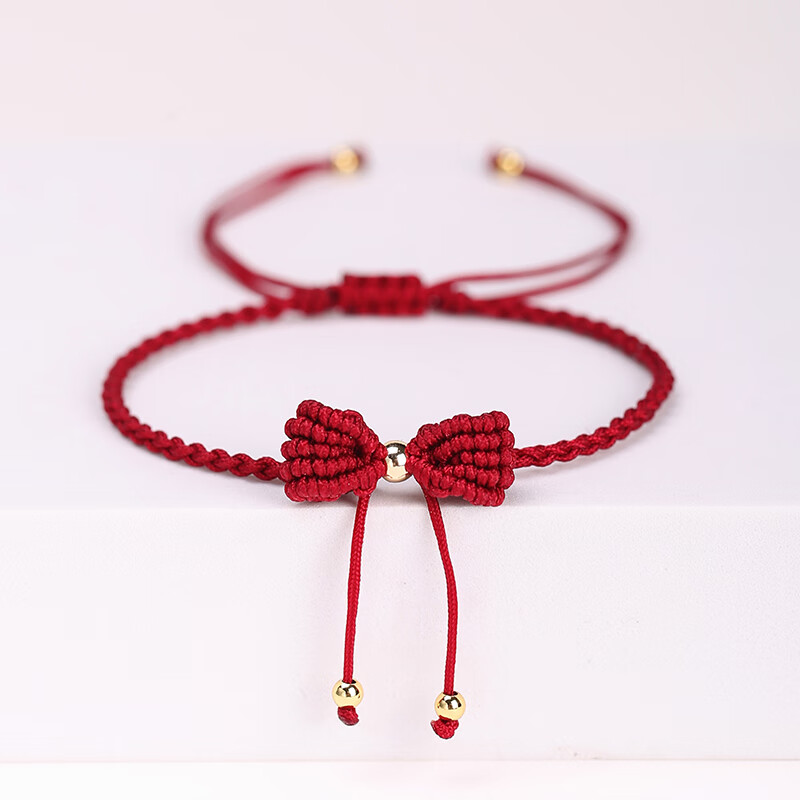 望景手工编织蝴蝶结手绳女生甜美风闺蜜红绳手链本命年礼物手编小戒指