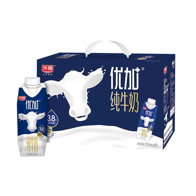 光明10月 优加3.8蛋白梦幻盖纯牛奶250ml*10盒 热门商品 10月优加梦幻盖250ml*10盒 红龙蓝红普通装3种随机发货