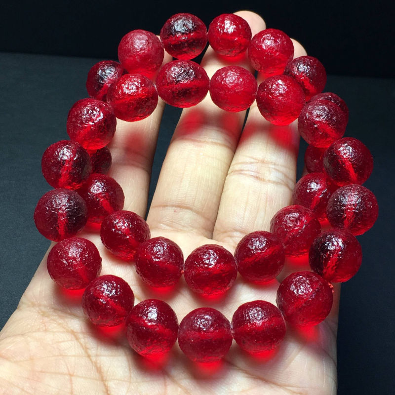 原色库尔勒血陨石玻璃陨石手链手串 红陨石能量幸运石觉醒灵性 8mm