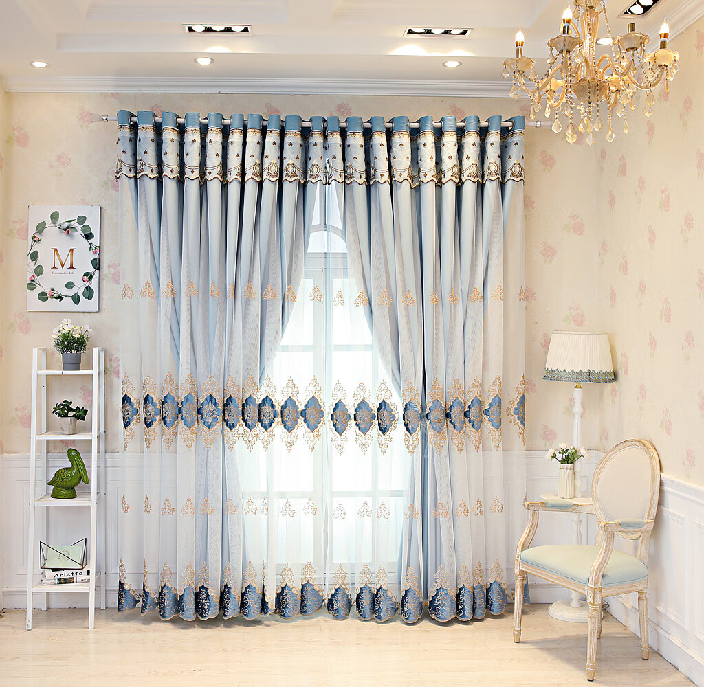 萌依儿客厅窗帘纱帘两层 复古双层欧式成品现代卧飘窗全遮光ins镂空的