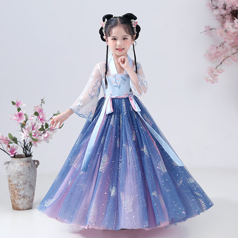 窠窠良品3女童夏季汉服连衣裙中国风公主裙仙儿童薄款襦裙短袖古装裙6