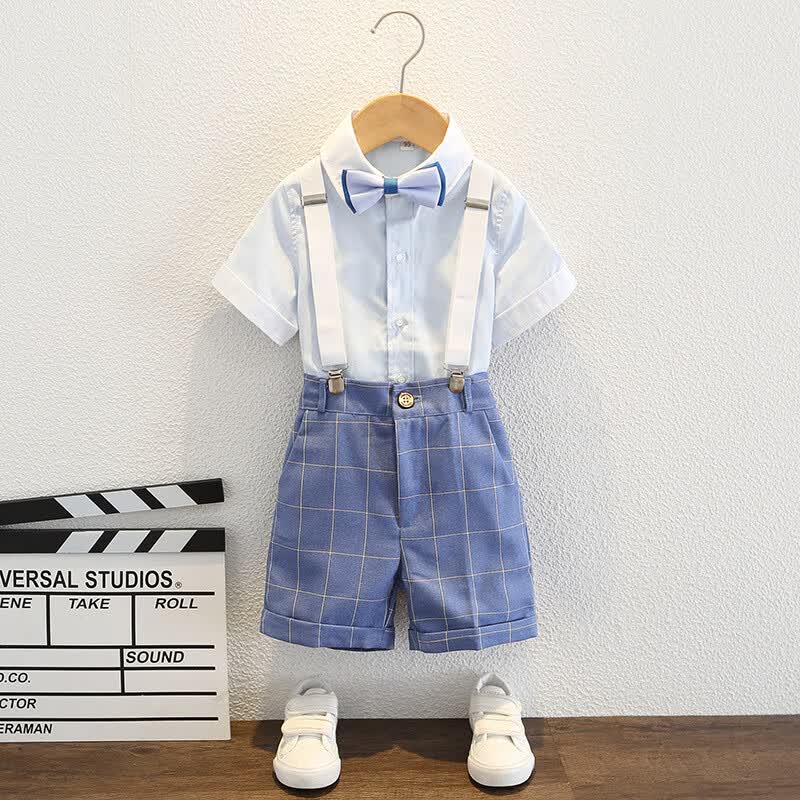 BEOAZA六一儿童西装套装花童礼服钢琴演出服马甲男孩小主持人男童西服夏 蓝星点短袖+蓝格短裤 领结背带 120cm怎么样,好用不?