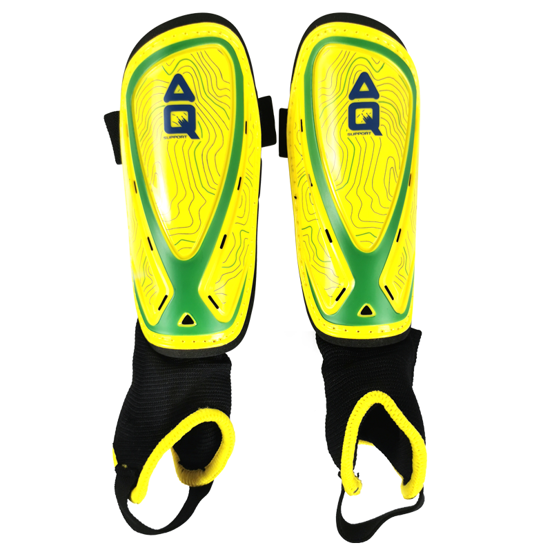 AQ足球护腿板 运动护板插板 儿童护小腿板青少年足球护具S62602(黄色有绑带+护踝)两只装 S 身高120-140CM