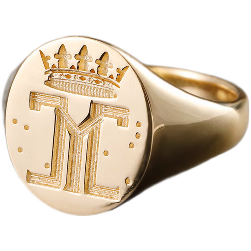 思达意家族徽章图章火漆印章戒指18k玫瑰彩金黄金铂金男女小指尾戒