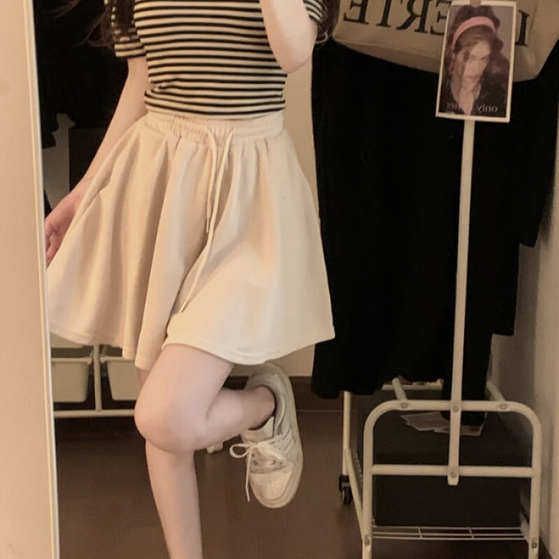 妙輝灰色芭蕾風(fēng)褲裙夏季新款休閑寬松運動短褲女高腰A字闊腿褲ins 米杏色【同款高質(zhì)量】 XL【建議115-135斤】