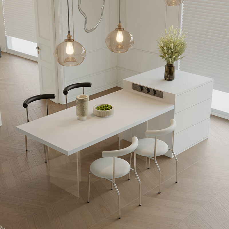 漫琳高级岛台餐桌吉诺威 一体长方形亚克力现代极简法式岩板中岛吧台