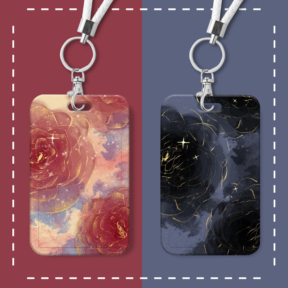 公交卡套学生校园卡套门禁卡 b879 黑色复古花 双面图案卡套 钥匙扣