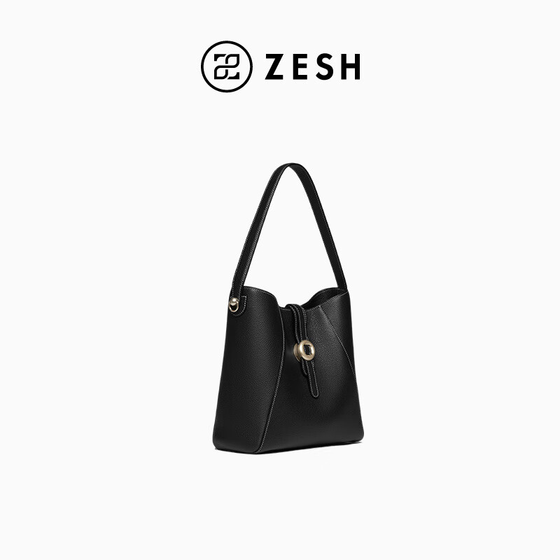 ZESH/泽尚【新品上市】留痕铜钱hobo包大容量包老钱风单肩包 黑色