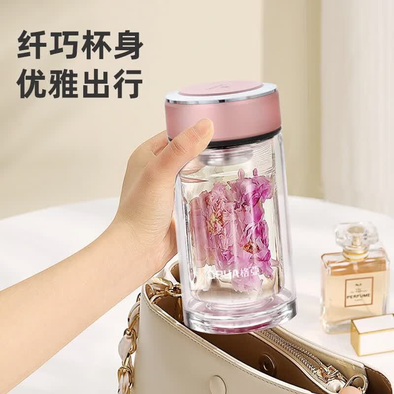 格亚（GEYA）双层玻璃杯泡茶杯女士家用喝水杯小巧迷你水杯便携玻璃水杯礼盒装 女神花茶杯260ml 礼盒装