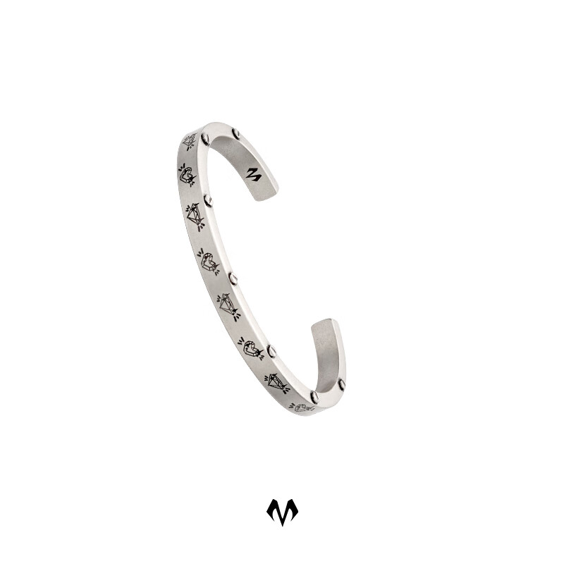 BABAMA生日礼物开口手镯男女小众手饰情侣手环送男友生日礼物 古银色女款