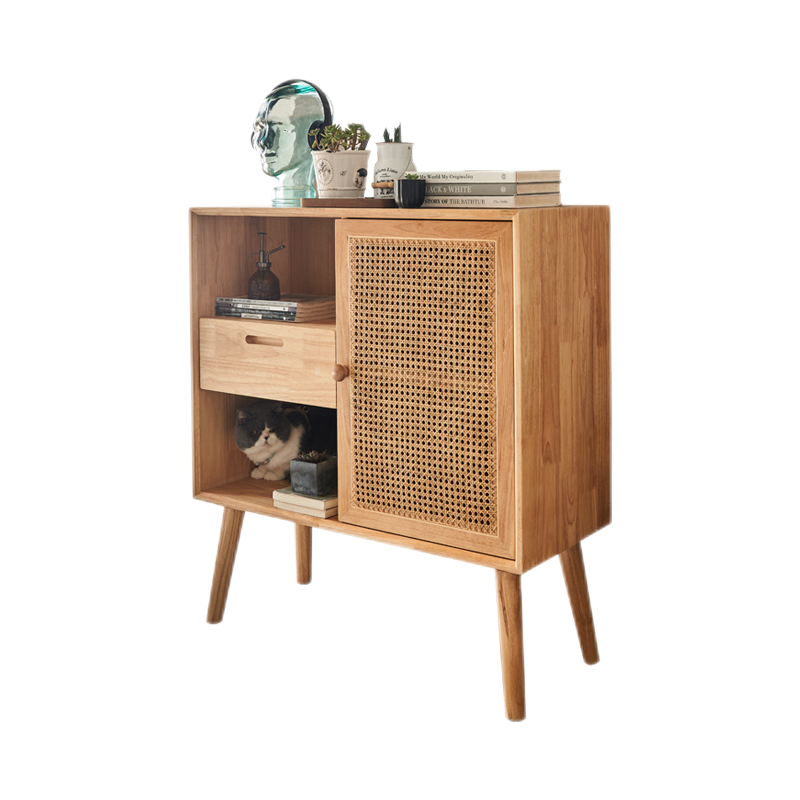 藤妃藤编茶水柜客厅靠墙餐边柜子家用实木现代简约储物柜北欧收纳柜 款式A 单门