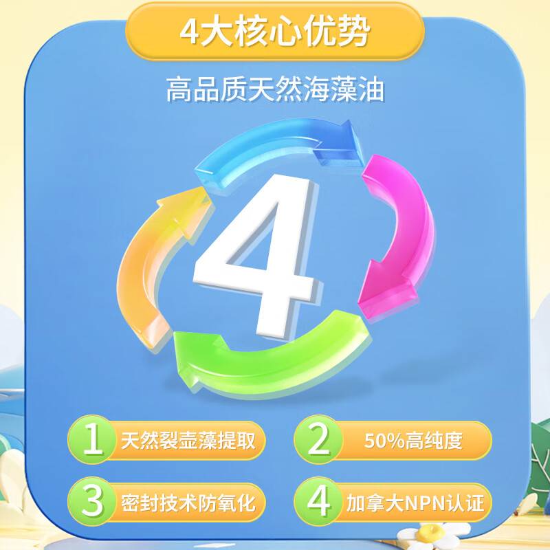 ALALIFE蓓贝一生儿童藻油DHA软胶囊青少年天然植物脑黄金加拿大原装进口 50%高纯度藻油DHA量贩装180粒