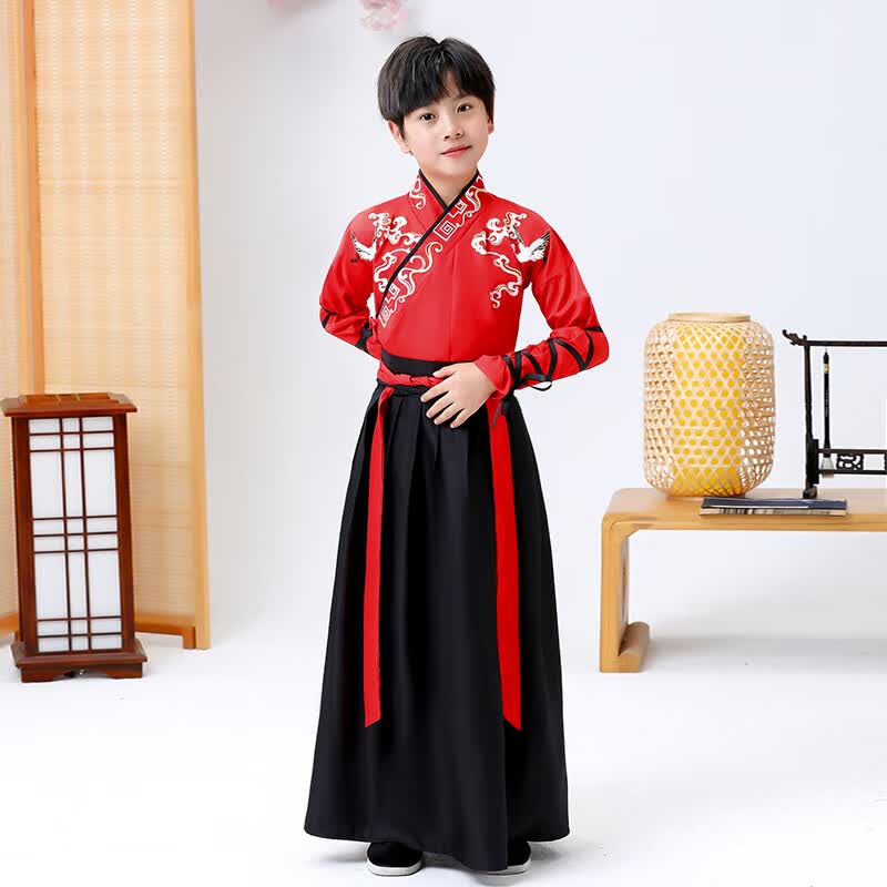 玖维娅古装汉服演出服男女学生中国风班服小学生武侠唐装表演服套装 上红下黑 男  180cm高性价比高么？