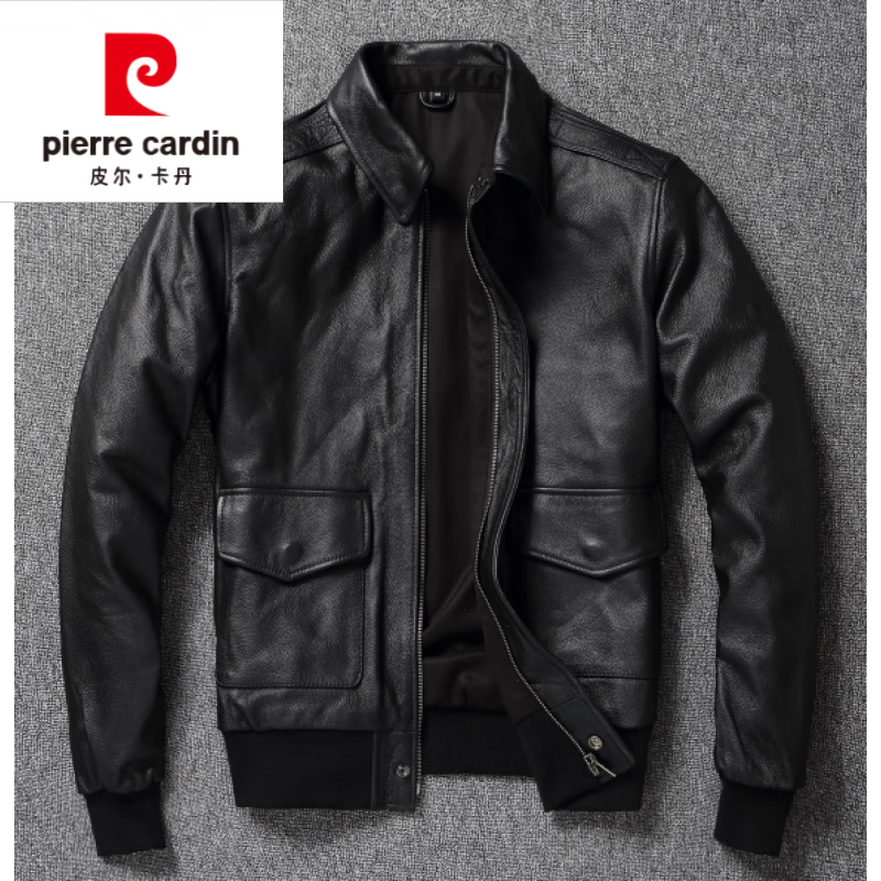 皮尔卡丹(pierre cardin)a2春秋飞行皮夹克美式复古头层牛皮真皮皮衣