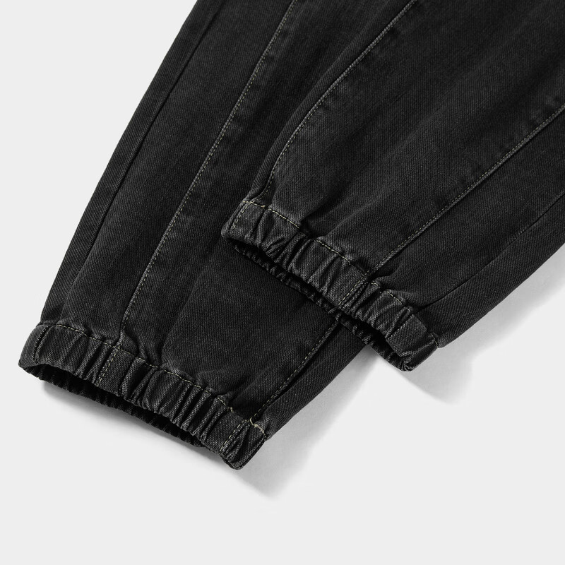 黑鲸(HLAJEANS)海澜之家旗下腰间抽绳牛仔裤男秋季束脚裤男裤子男商场同款 深灰18 M