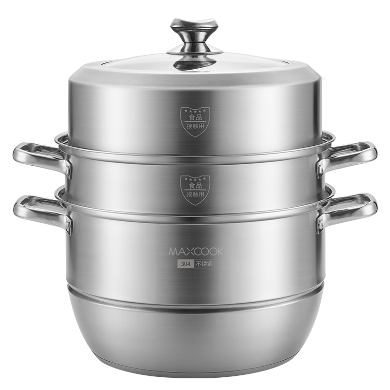 美廚（maxcook）蒸鍋 304不銹鋼30cm三層蒸鍋 加厚復底湯鍋 燃氣電磁爐通用MCZ859