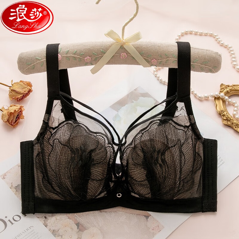 浪莎(langsha)大码内衣薄款超薄胸罩防露点兔耳聚拢全罩杯大胸显小