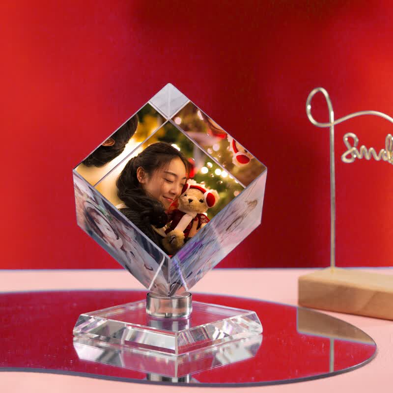 翰扎水晶相框水晶魔方旋转摆台桌面制作婚纱照 diy创意洗照片 水晶