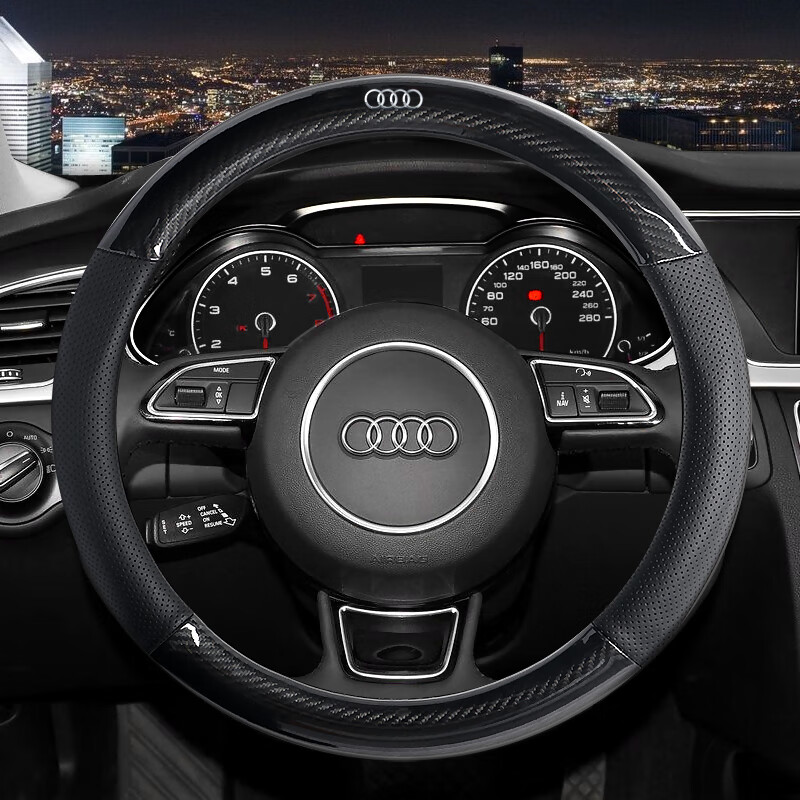 汇瑛蒂奥迪方向盘套碳纤翻毛皮q5q3q7a3s3q2tt内饰a4la6l改装饰q5l把