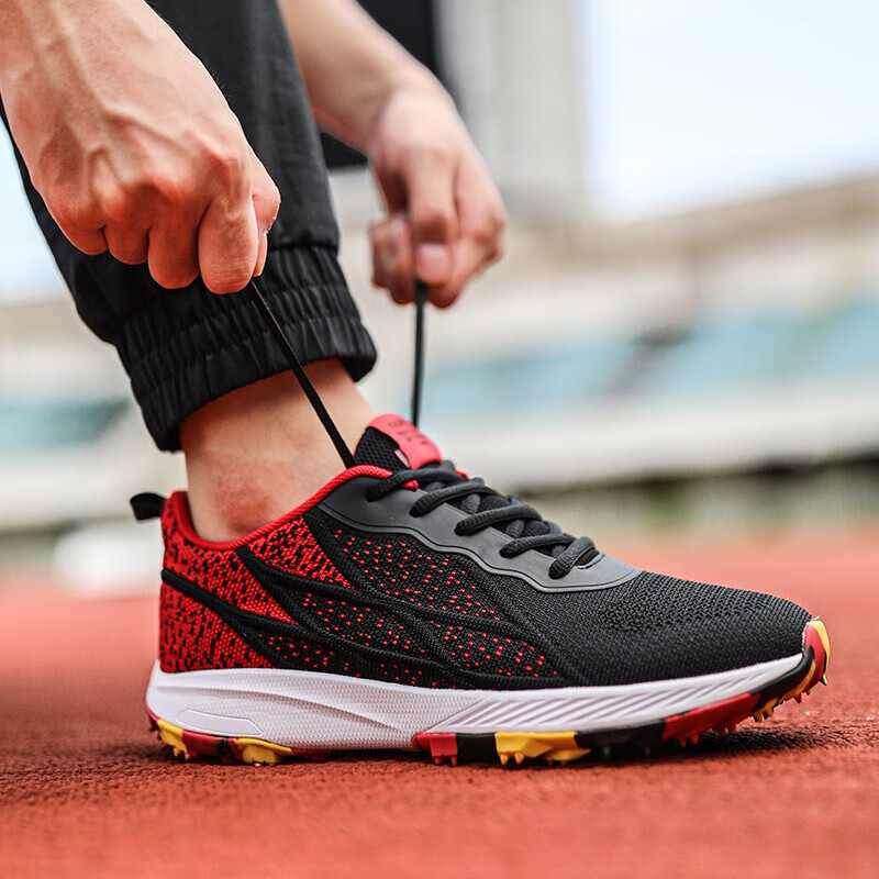 hzcl中考体育生短跑鞋专用鞋田径体考体测立定三级跳远 黑红 37