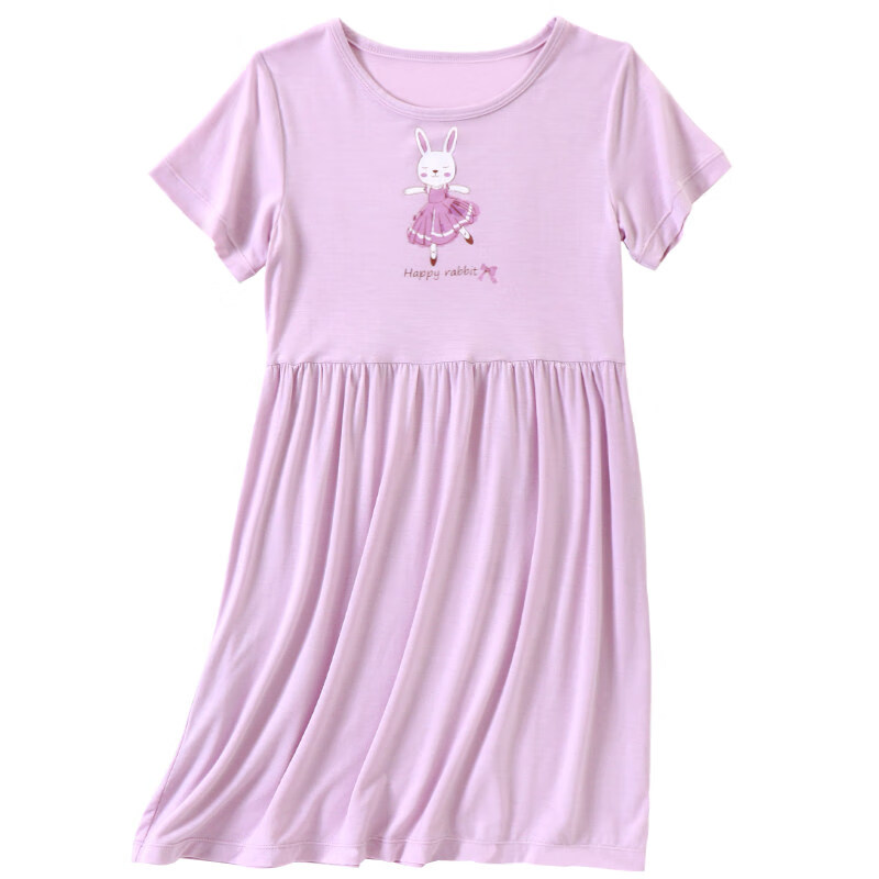 KIDS MAM&DAD女童短袖睡裙夏季薄款中大童女孩冰丝莫代尔儿童宝宝睡衣裙连衣裙 11219紫色兔子 110cm