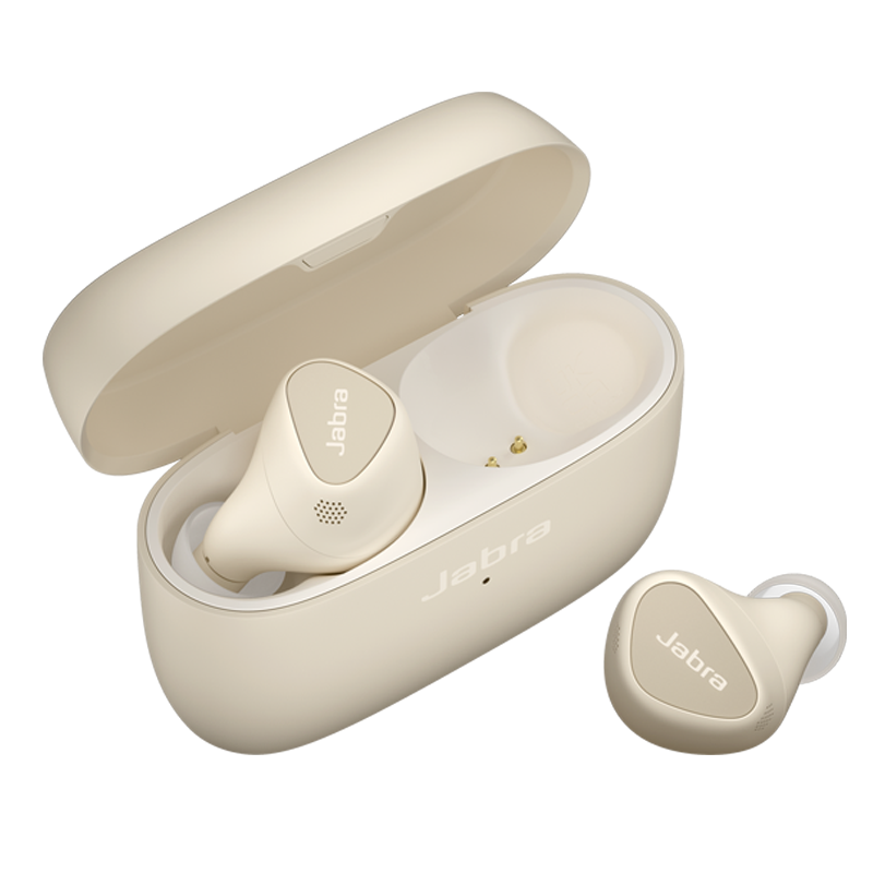 捷波朗（Jabra）ELite5主动降噪耳机E5真无线蓝牙耳机11级声噪控制6麦克风降噪小水滴 IP55 支持单耳 米金色