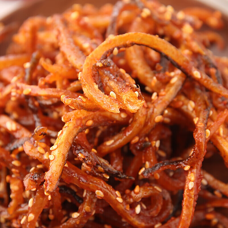 虎钢馋北海特产香辣蜜汁鳗鱼丝500g 罐装 海味休闲零食品 麻辣海鲜