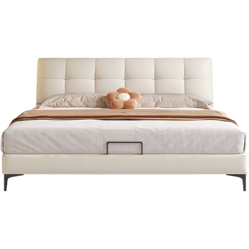 中派云朵泡芙真皮床頭層牛皮簡(jiǎn)約現代奶油風(fēng)高腳真皮床主臥雙人床補貼 小黃牛皮丨床+柜2個(gè) 1.8X2.0【氣壓高箱/20CM排骨架】