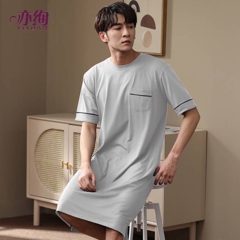 亦绚睡裙男夏睡衣莫代尔睡袍夏季大码220斤男士睡裙长款短袖睡裙春秋