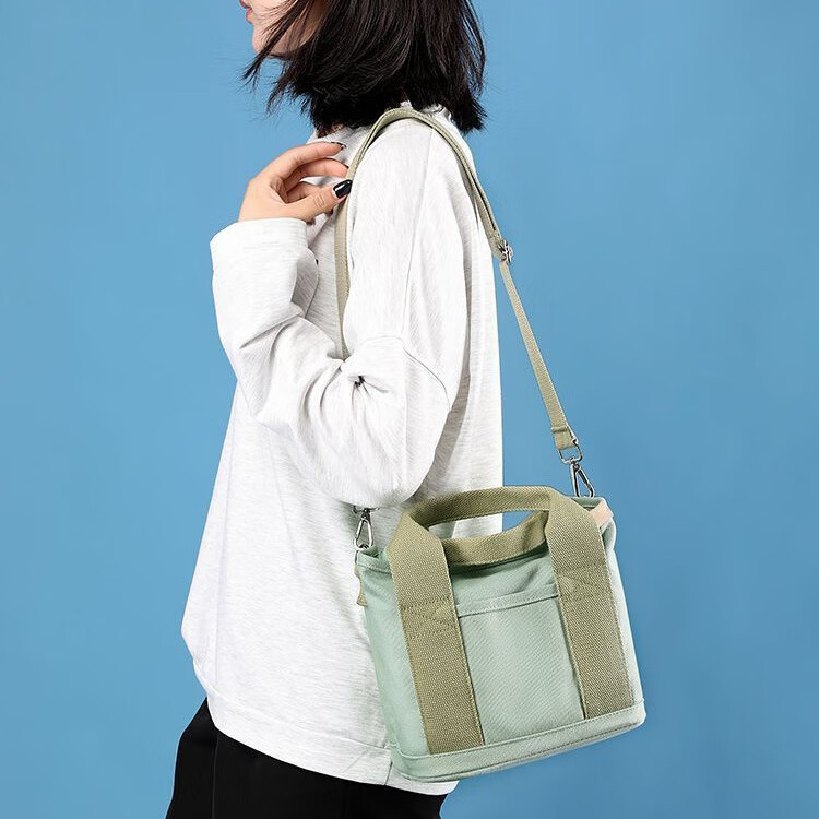 日系千层帆布单肩手提斜挎包大容量学生多隔层通勤包外出小拎包女 绿色【大号】