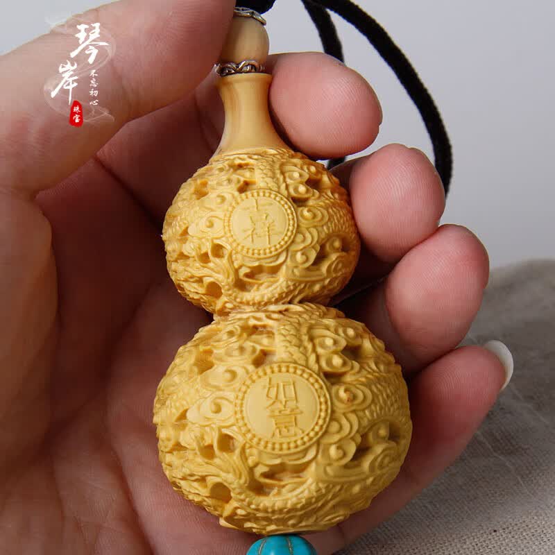 灿典candian黄杨木雕龙葫芦文玩手把件汽车挂件收藏雕刻工艺创意随身