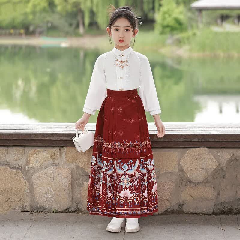 积极宝贝中国风女童古装马面裙套装小女孩薄款汉服裙夏季儿童童装明制唐装 酒红色长款上衣+马面裙 150怎么样,好用不?