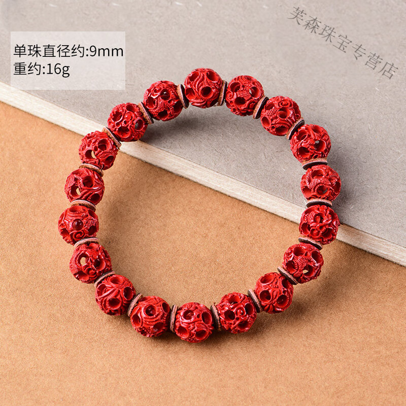 snqp湘西鬼工球手串 同心圆珠朱砂雕刻手链 龙凤呈祥男女情侣款本命