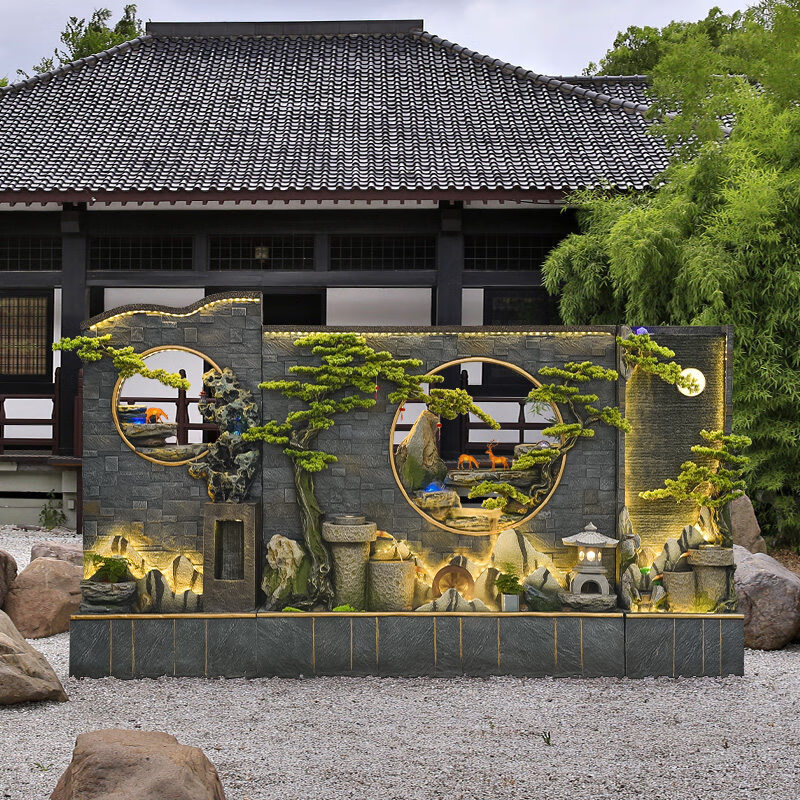 短云水幕墙假山流水屏风客厅室内办公室摆件玄关隔断创意造景庭院户外
