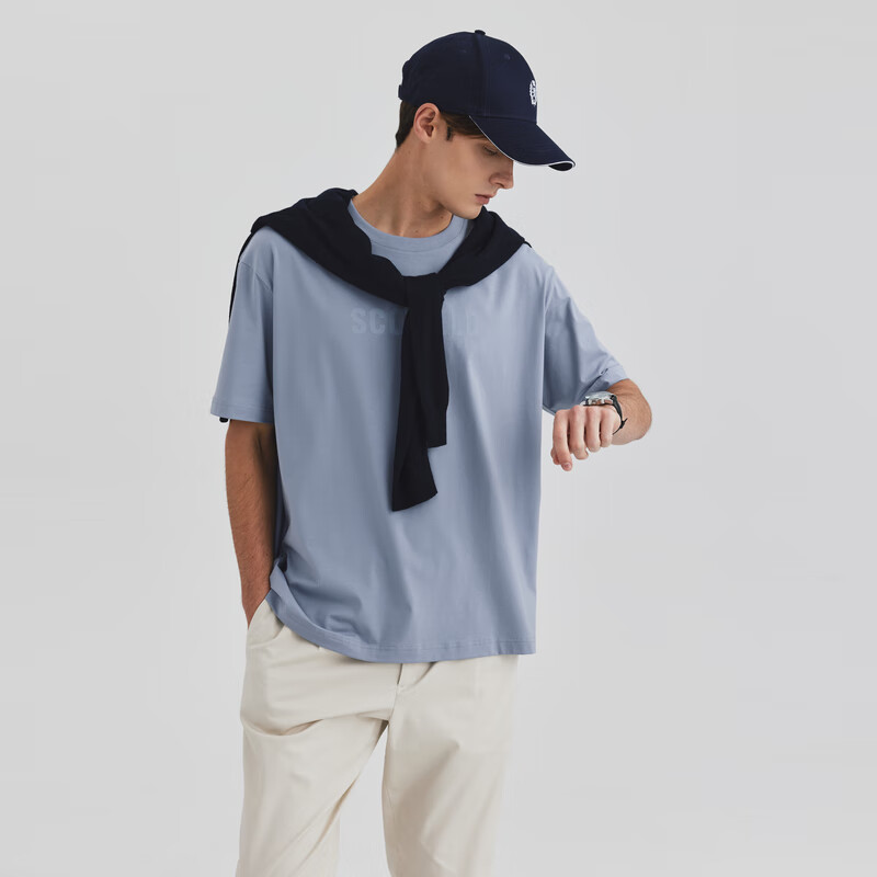 Scofield男士24年夏季新款通勤休闲套头时尚简约短袖圆领T恤上衣 蓝色 L (175)