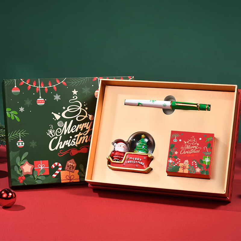 DUKE公爵新品圣诞套装钢笔墨水礼盒套装节日气氛时尚设计送小孩送朋友佳品流畅书写 DK01#圣诞雪车水晶球套装（绿色钢笔）