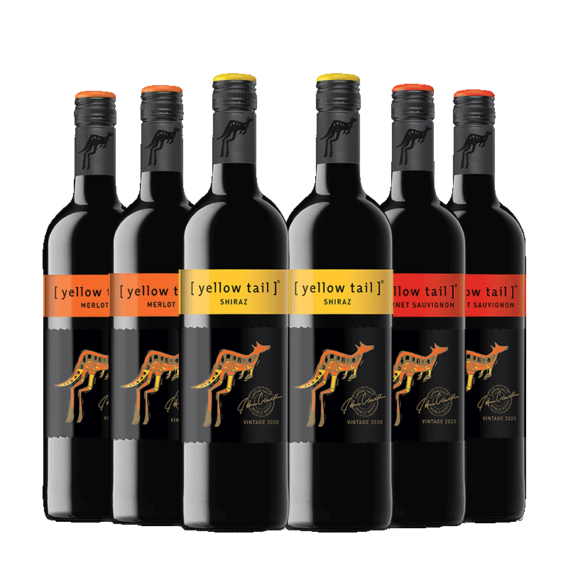 黃尾袋鼠(Yellow Tail)【官旗】世界系列西拉梅洛加本力霞多麗白葡萄酒 半干紅洋酒紅酒 世界西拉*2 梅洛*2 加本力*2