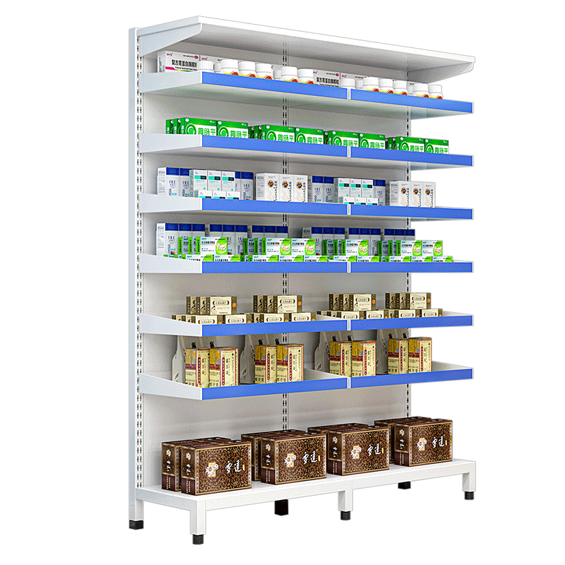 奈高西药架门诊药房药架药盘架医院药店药品分类架钢制西药柜-一连二单面