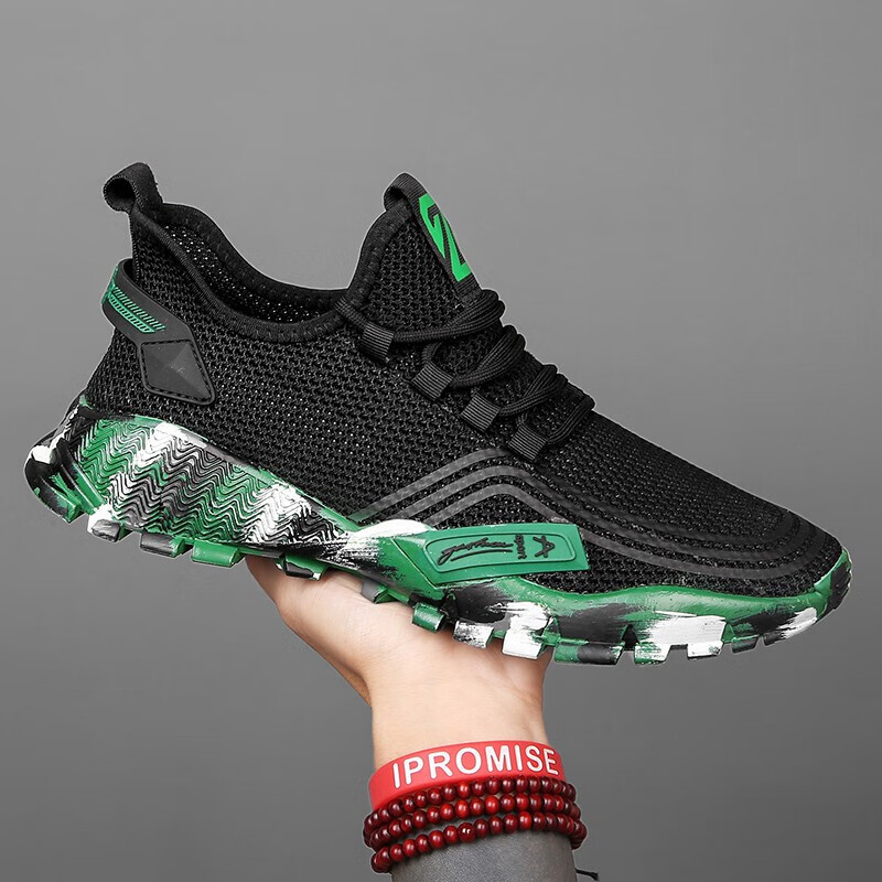 秋冬季透气薄款单层网布网面休闲鞋男夏天男士潮流百搭飞织网状网鞋