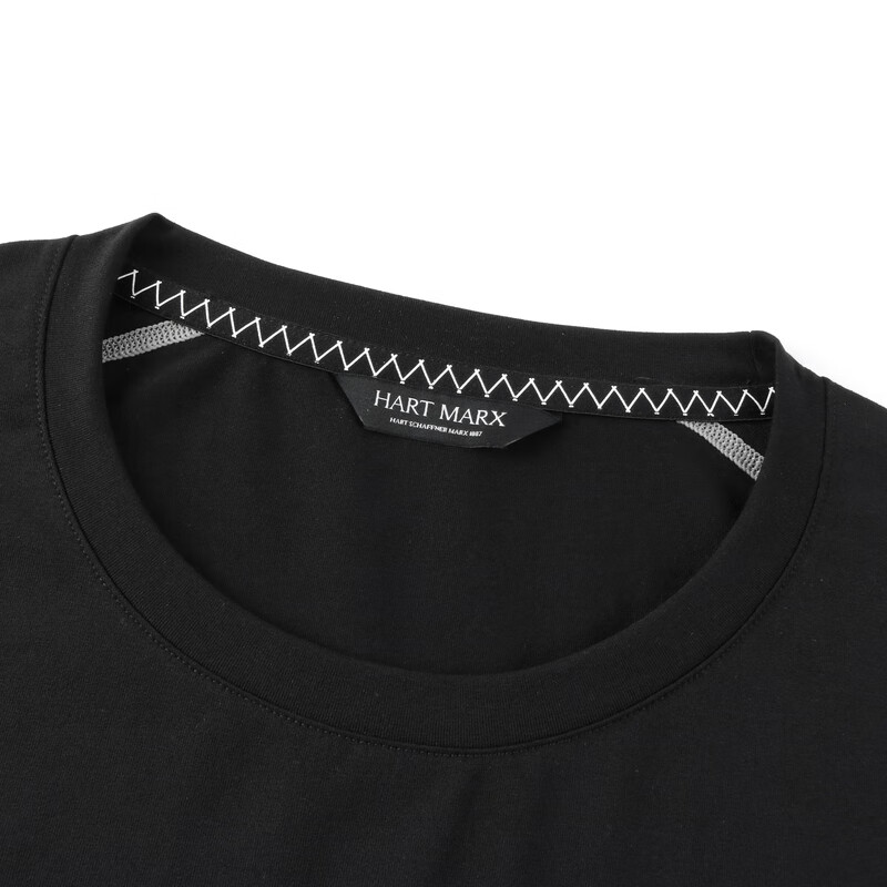 哈特马克斯（HARTMARX）春夏圆领男士休闲短袖T恤时尚运动休闲百搭打底T恤上衣 曜岩黑 170/92A