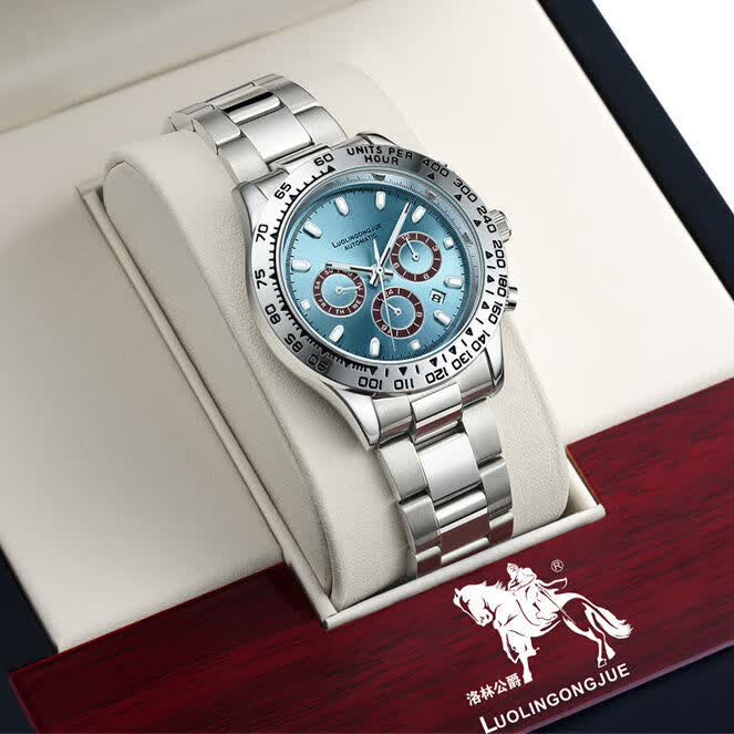 纯灿冰蓝迪手表瑞士男士男钢带夜光防水镂空全自动机械表男款正品 迪