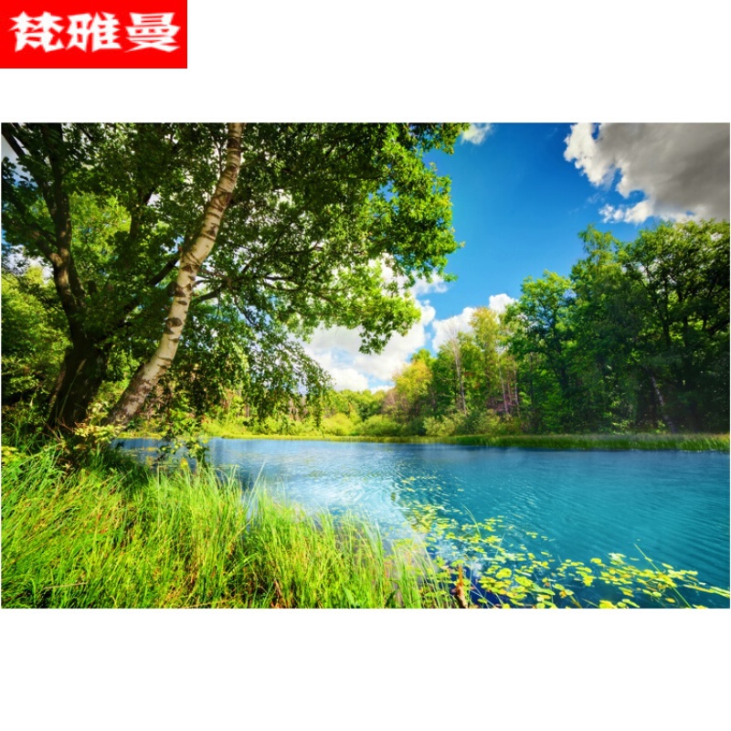 墙纸自粘  大自然风景画湖泊美景海报卧室客厅山水画旅行摄影海报定制